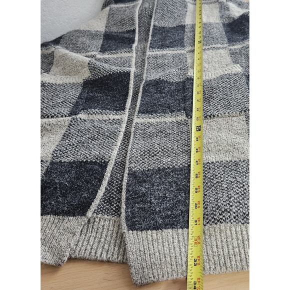 Black & Tan Knit Plaid Duster Cardigan With Hood - Picture 6 of 11